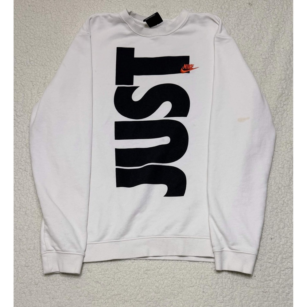 Nike Mens Just Do It Crewneck Sweatshirt White Graphic Fleece Pullover Size L